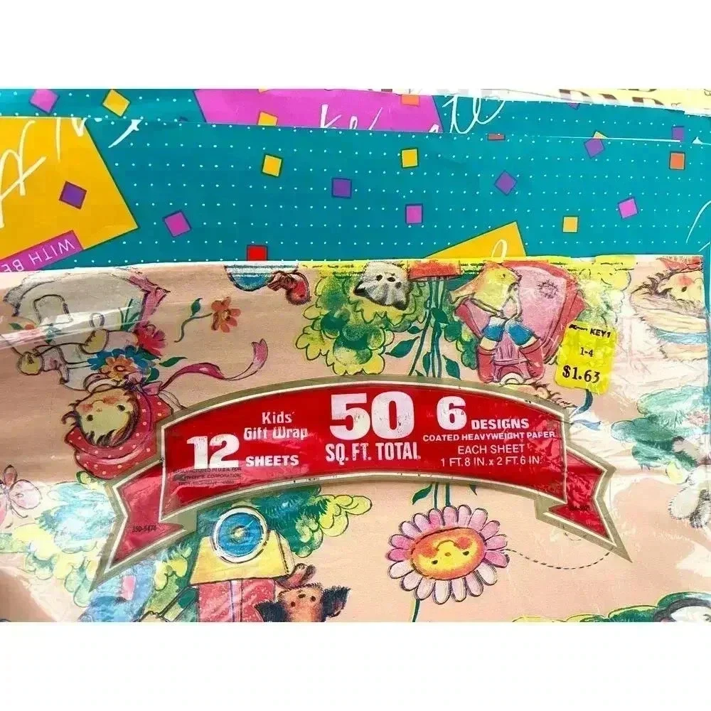 VTG Lot Birthday‎ Holiday Kids Cartoon Wrapping Gift Paper Sheets Scrapbook 90's